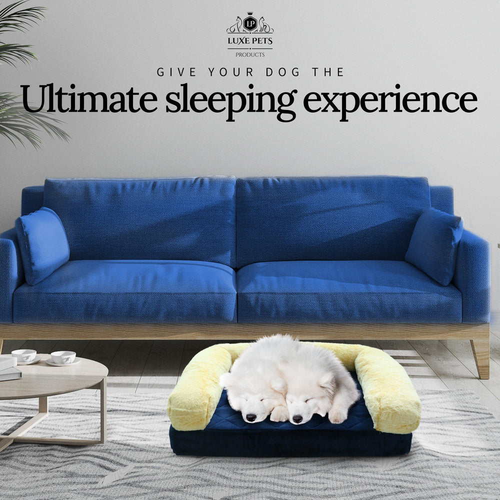 
                  
                    Load image into Gallery viewer, Pet Bed Memory Foam Luxurious Velvet, Faux Fur - Blue Gold - Luxe Pets Products
                  
                