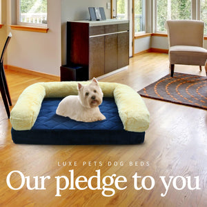
                  
                    Load image into Gallery viewer, Pet Bed Memory Foam Luxurious Velvet, Faux Fur - Blue Gold - Luxe Pets Products
                  
                
