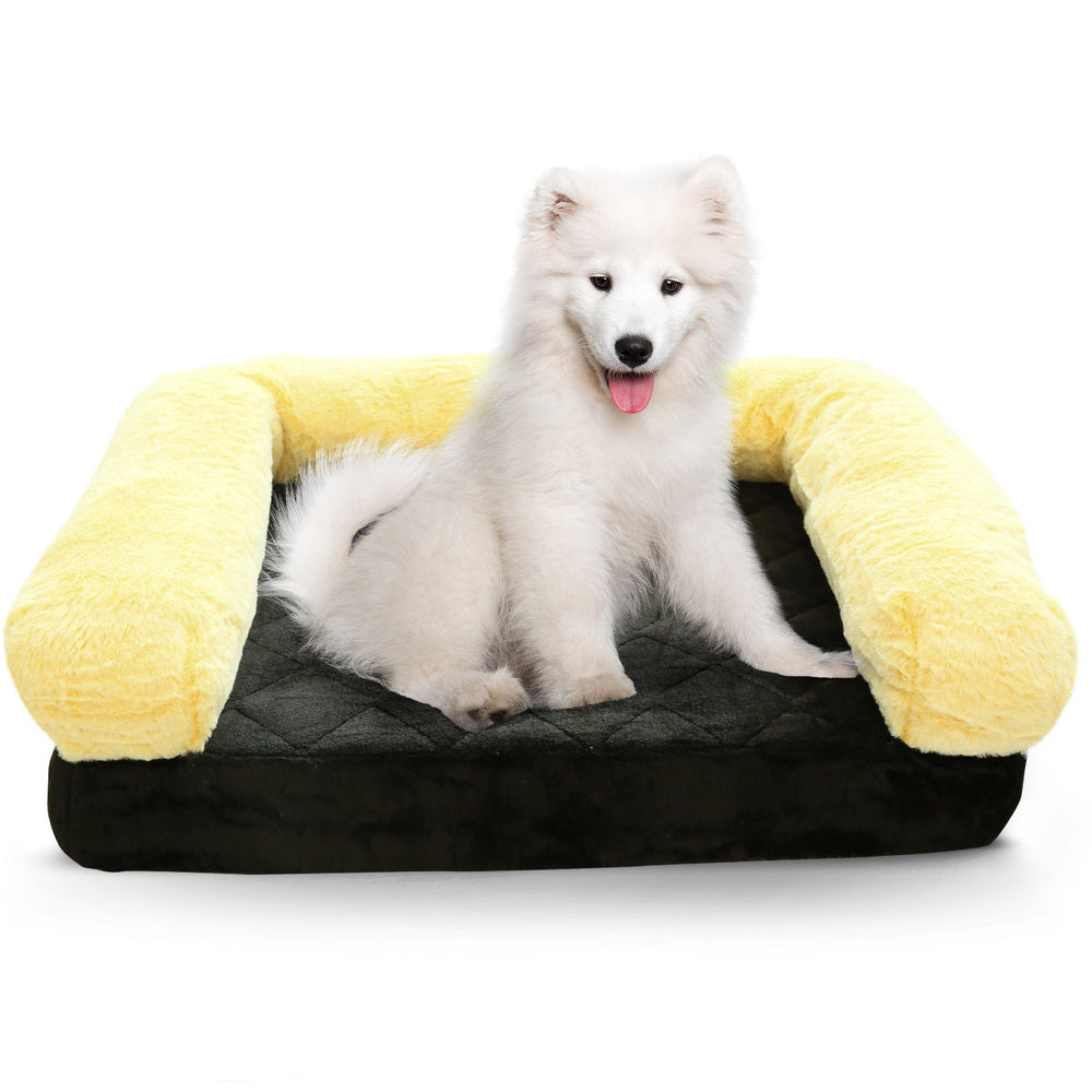 Pet Bed Memory Foam Luxurious Velvet, Faux Fur - Black Gold - Luxe Pets Products
