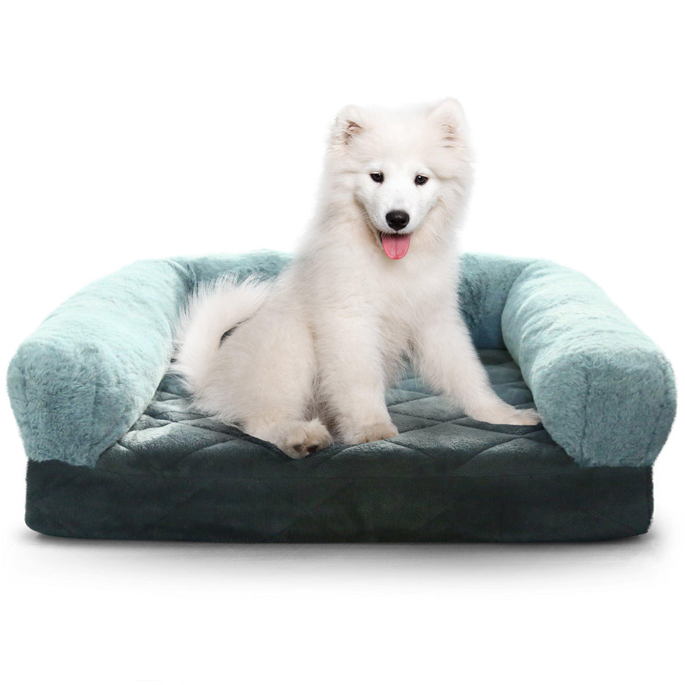 Pet Bed Memory Foam Luxurious Velvet, Faux Fur - Large, Modern Grey - Luxe Pets Products