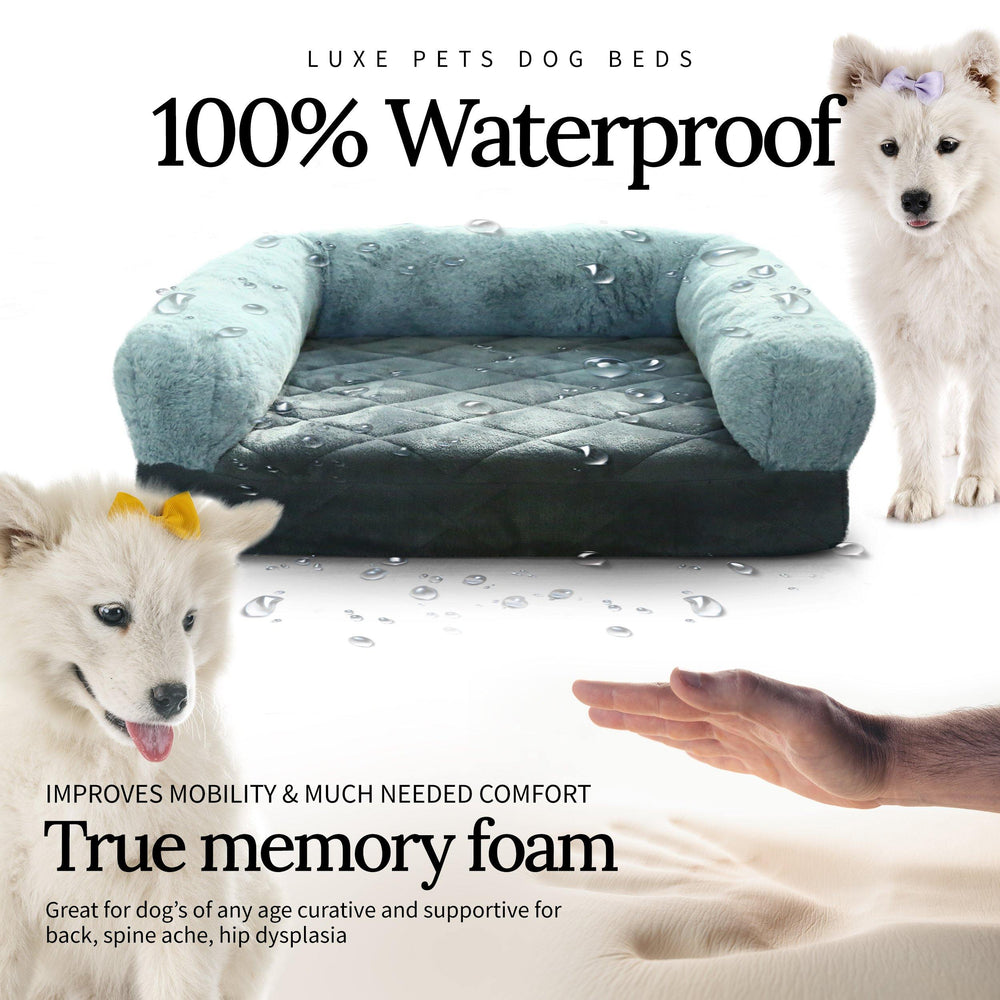 Luxurious Pet Bed Memory Foam Premium Velvet, Faux Fur - Modern Grey - Luxe Pets Products